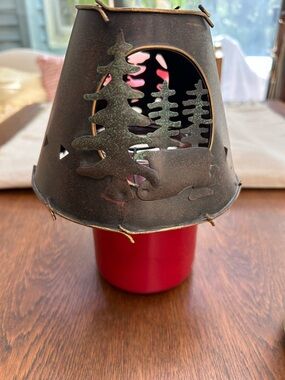 Rustic Metal Pine Trees candle shade - Brown. Cutout, 3 dimensional, like moon.